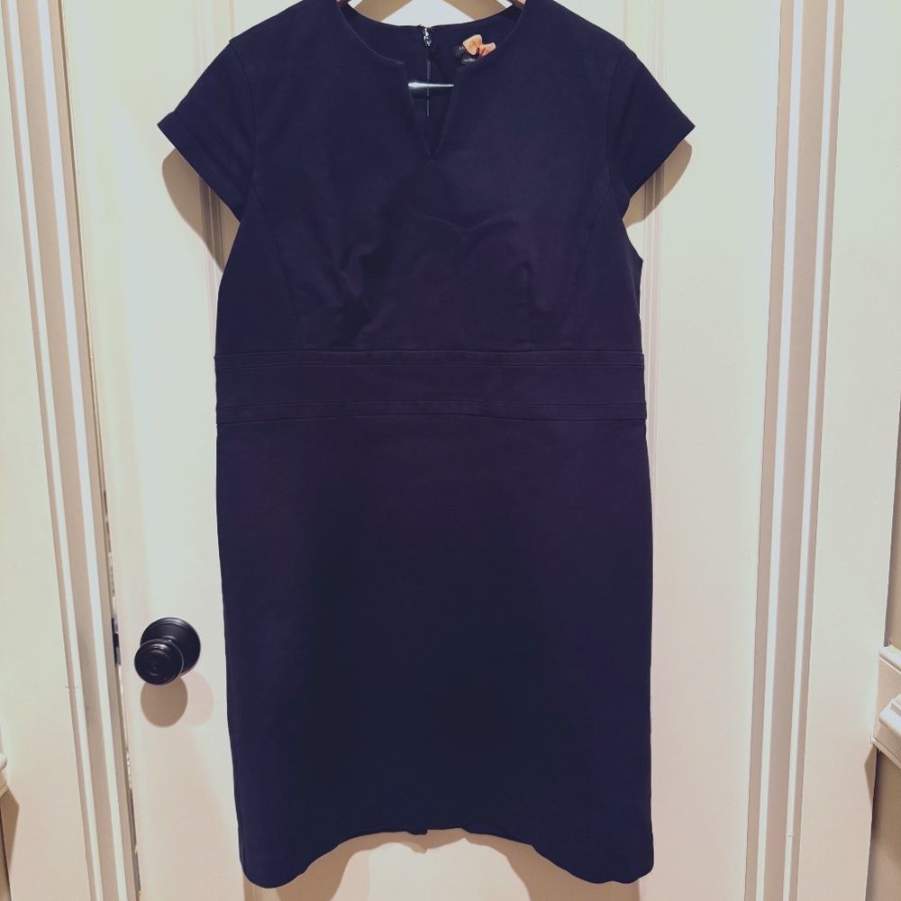 Ann Taylor Navy Blue Suit Sheath Dress with Cap Sleeves - 16 Petite